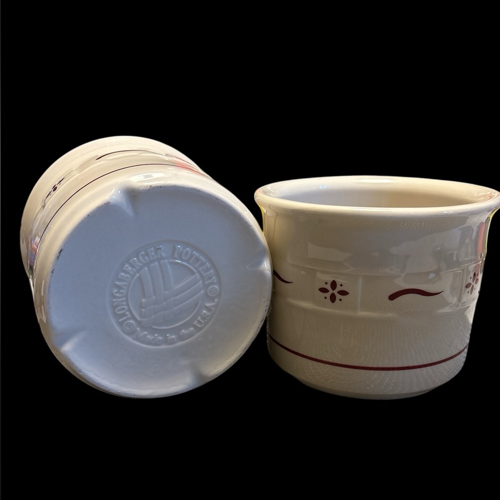 Two‎ Longaberger Pottery ShortCrocks Woven Traditions Red 3.25"High EUC